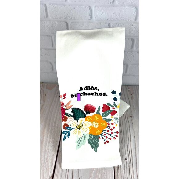 New Spicy 100% Cotton Flatweave Dish Towel "Adios Bi•chachos" - Picture 1 of 1
